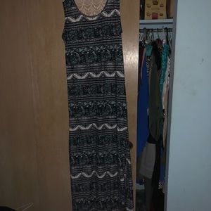 Elephant Print Crochet back maxi dress